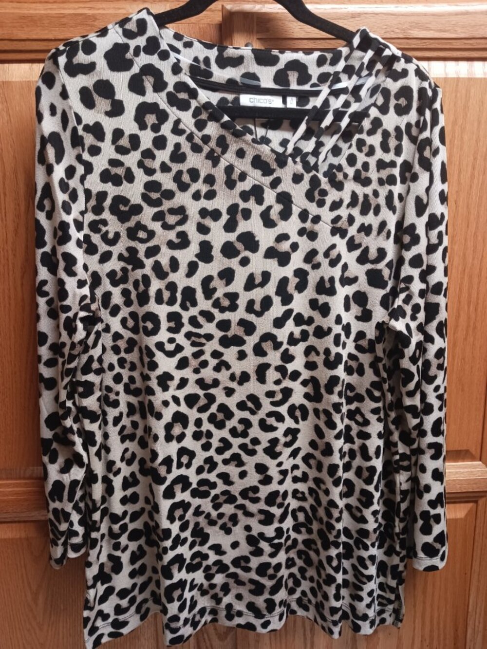 Chicos Travelers Animal Print Long Sleeve Tunic Top Size 3  XL  NWT